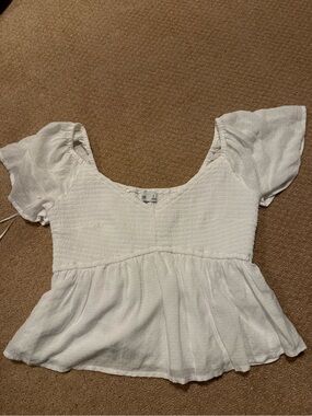 Hollister White Smocked Peplum Puff Sleeve Top